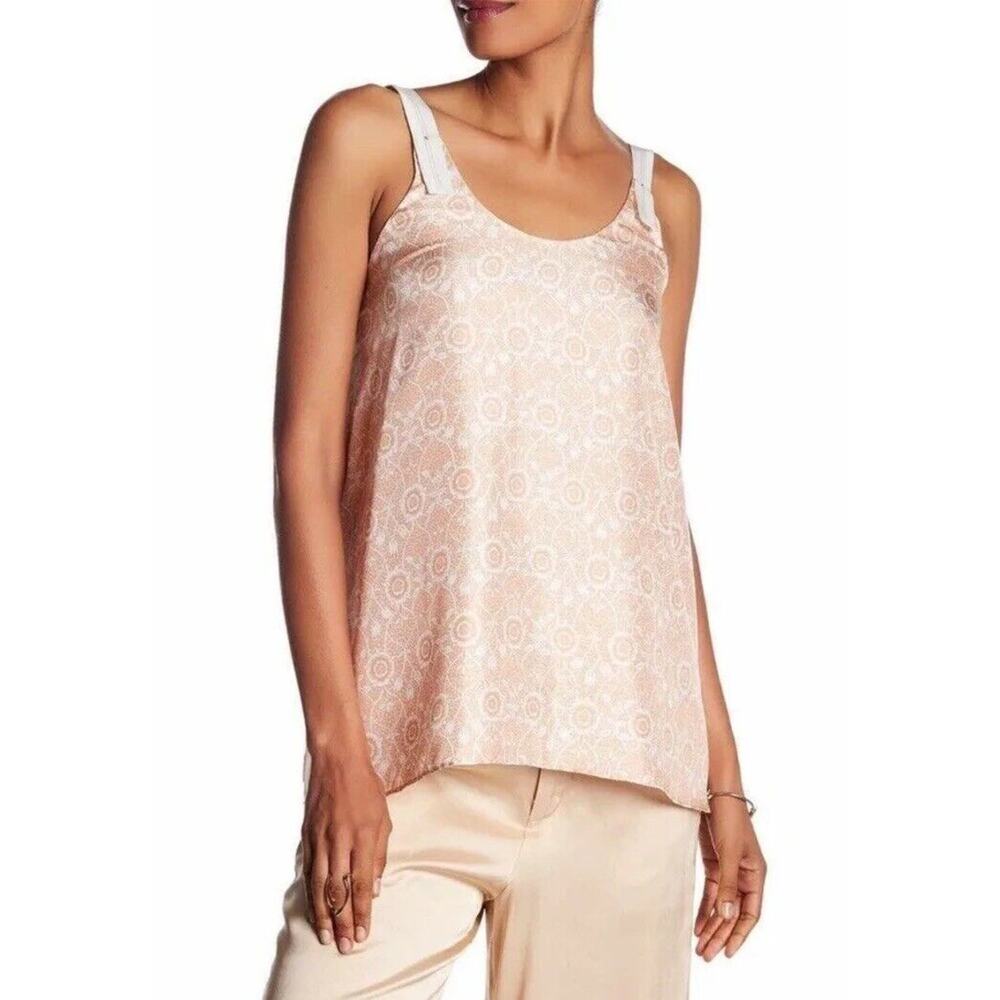 Helmut Lang Peach 100% Silk Ornamental Floral Tank Ladies Womens Med $320